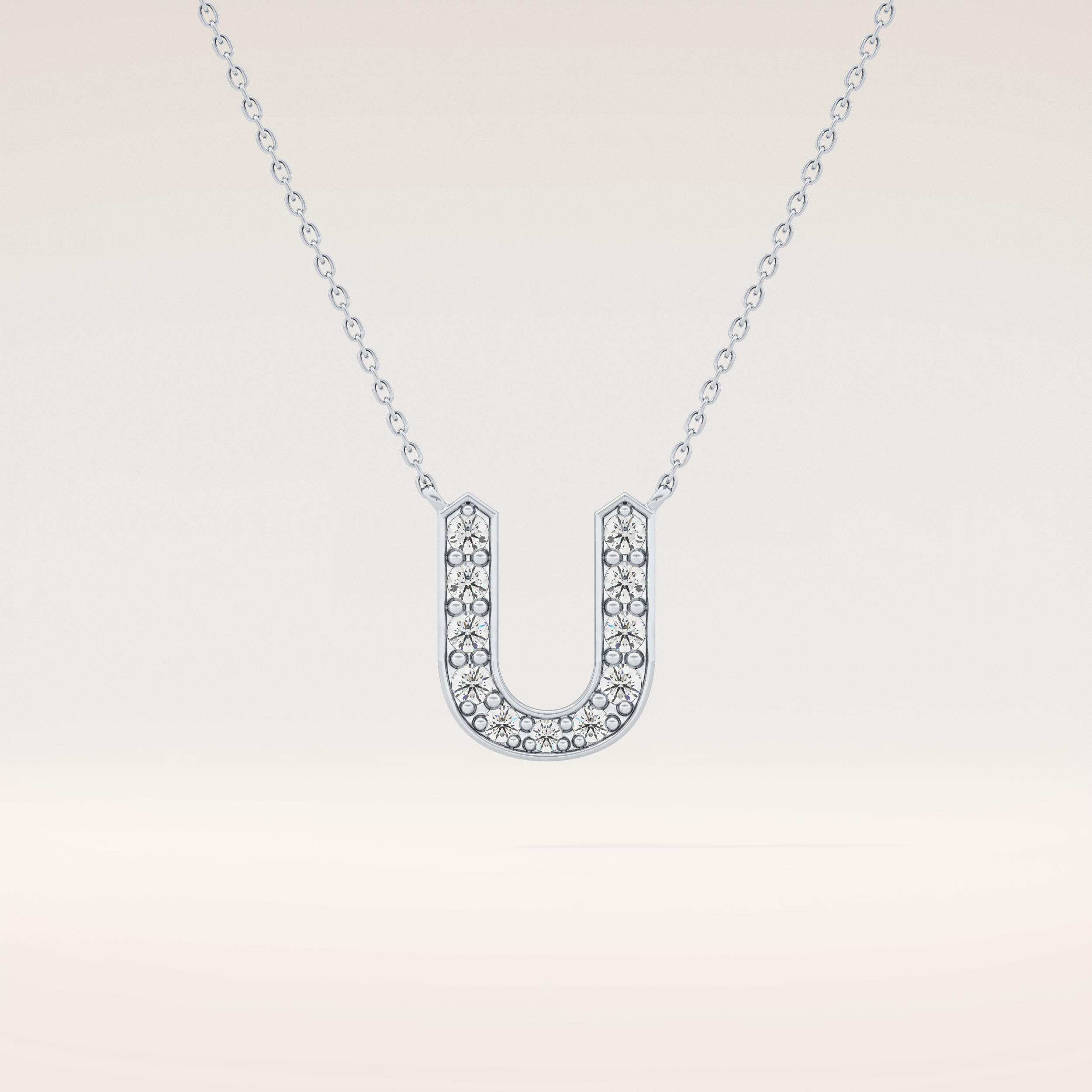 0.26 TCW Round Cut Moissanite U Initial Pendant Necklace