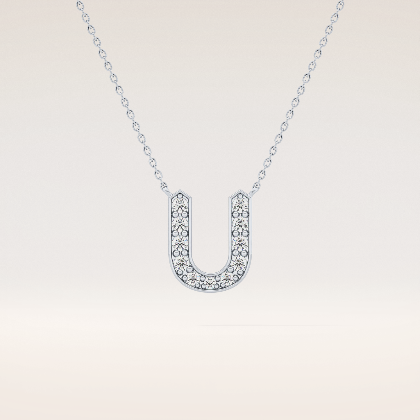 0.26 TCW Round Cut Moissanite U Initial Pendant Necklace