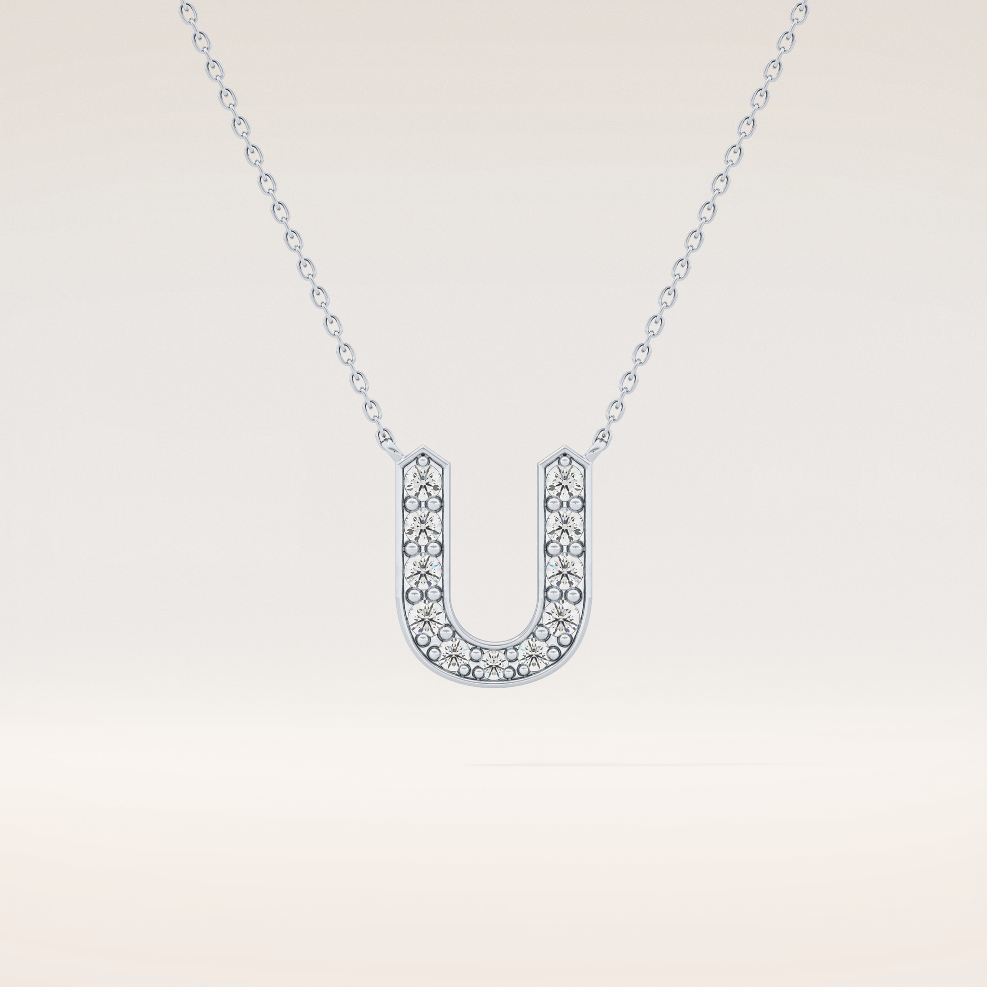 0.26 TCW Round Cut Moissanite U Initial Pendant Necklace