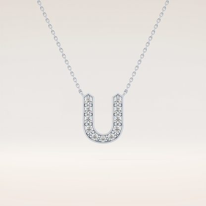0.26 TCW Round Cut Moissanite U Initial Pendant Necklace