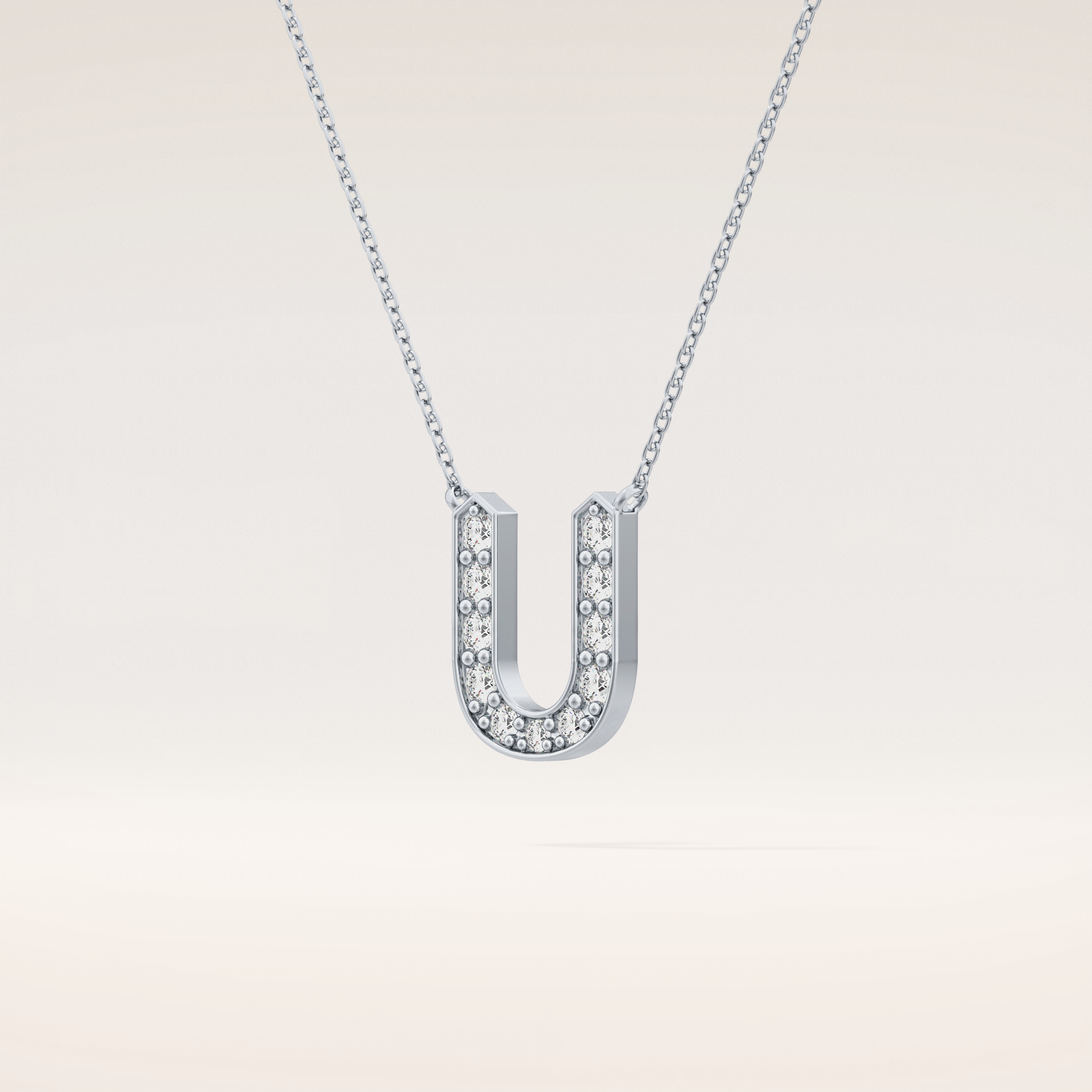 0.26 TCW Round Cut Moissanite U Initial Pendant Necklace