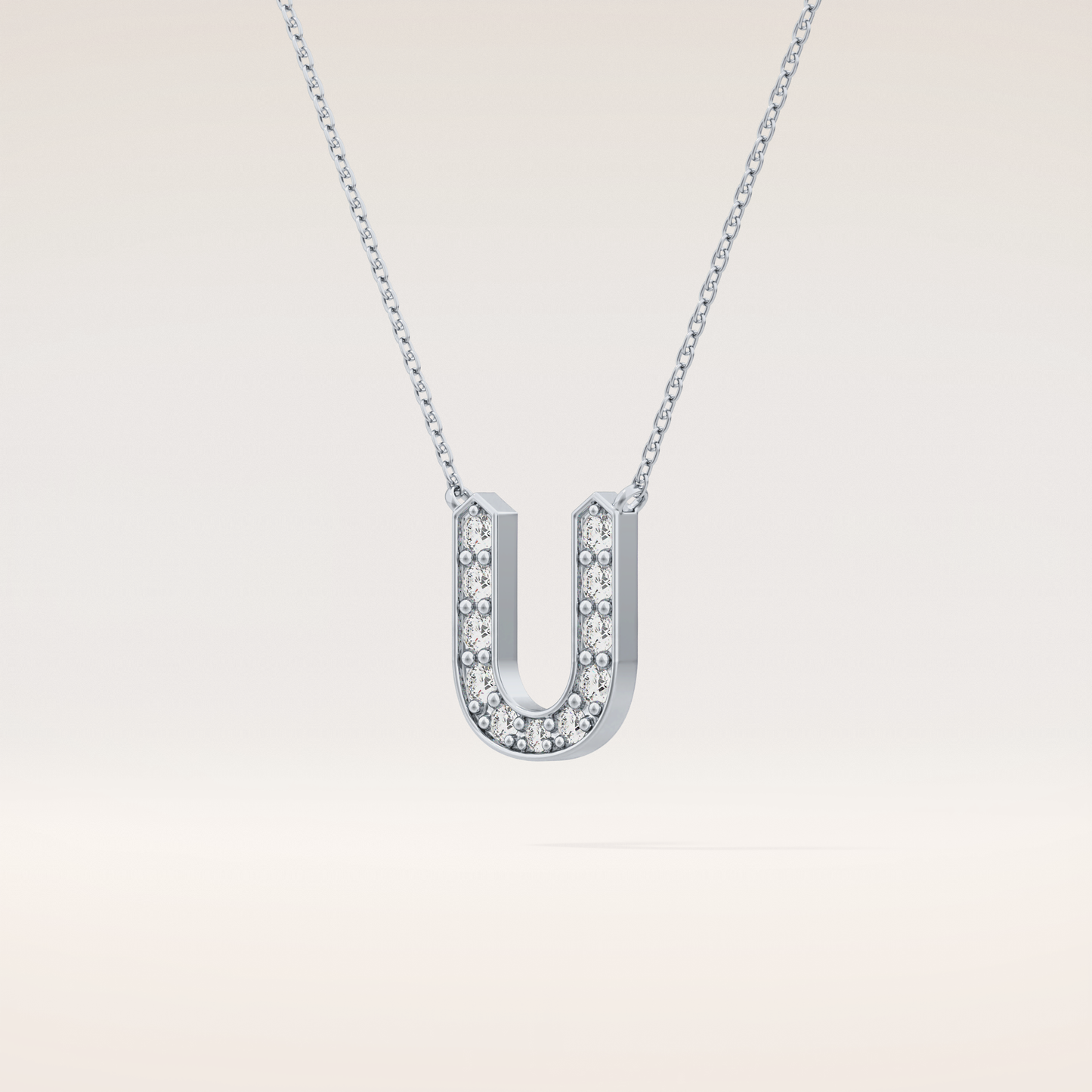 0.26 TCW Round Cut Moissanite U Initial Pendant Necklace