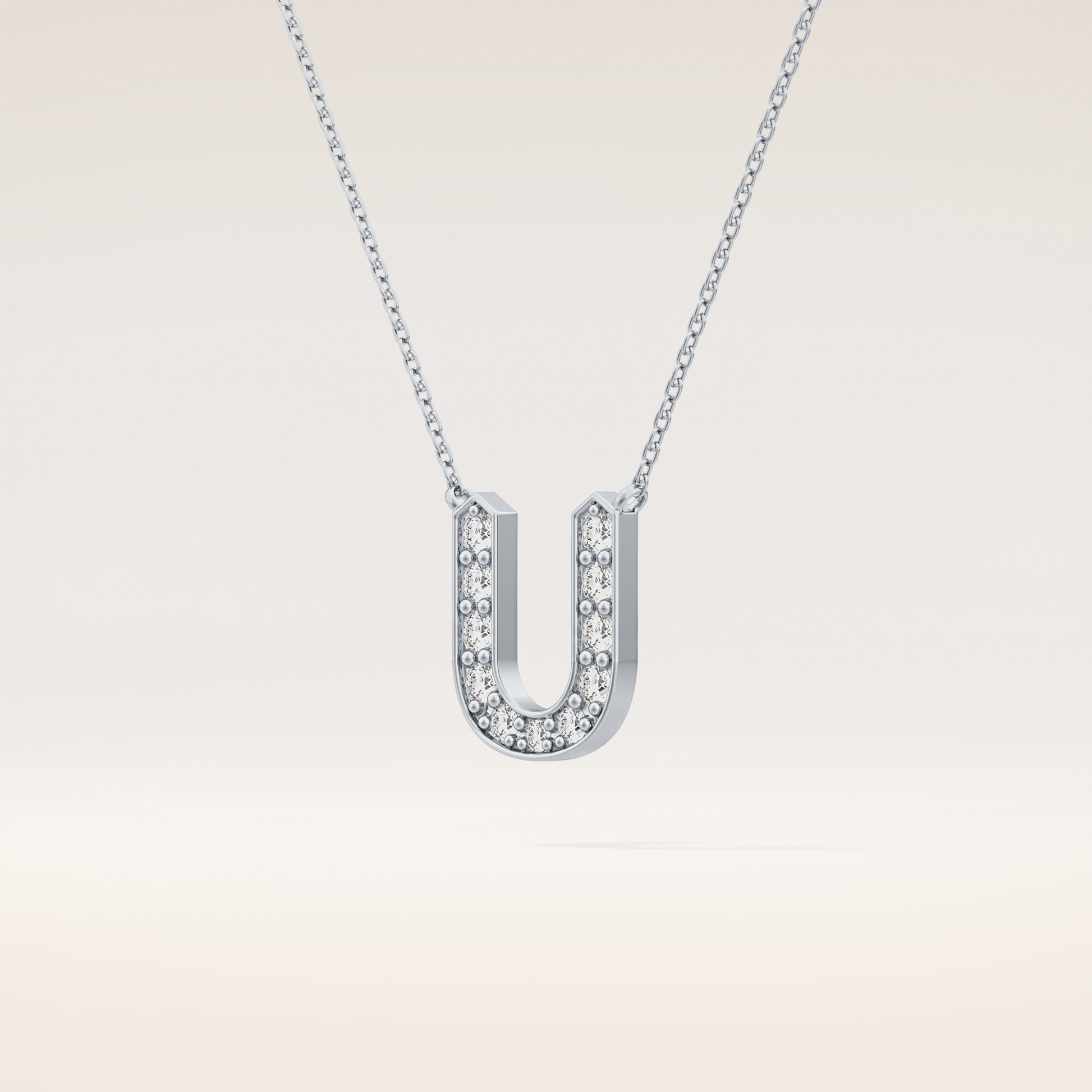 0.26 TCW Round Cut Moissanite U Initial Pendant Necklace