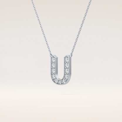 0.26 TCW Round Cut Moissanite U Initial Pendant Necklace