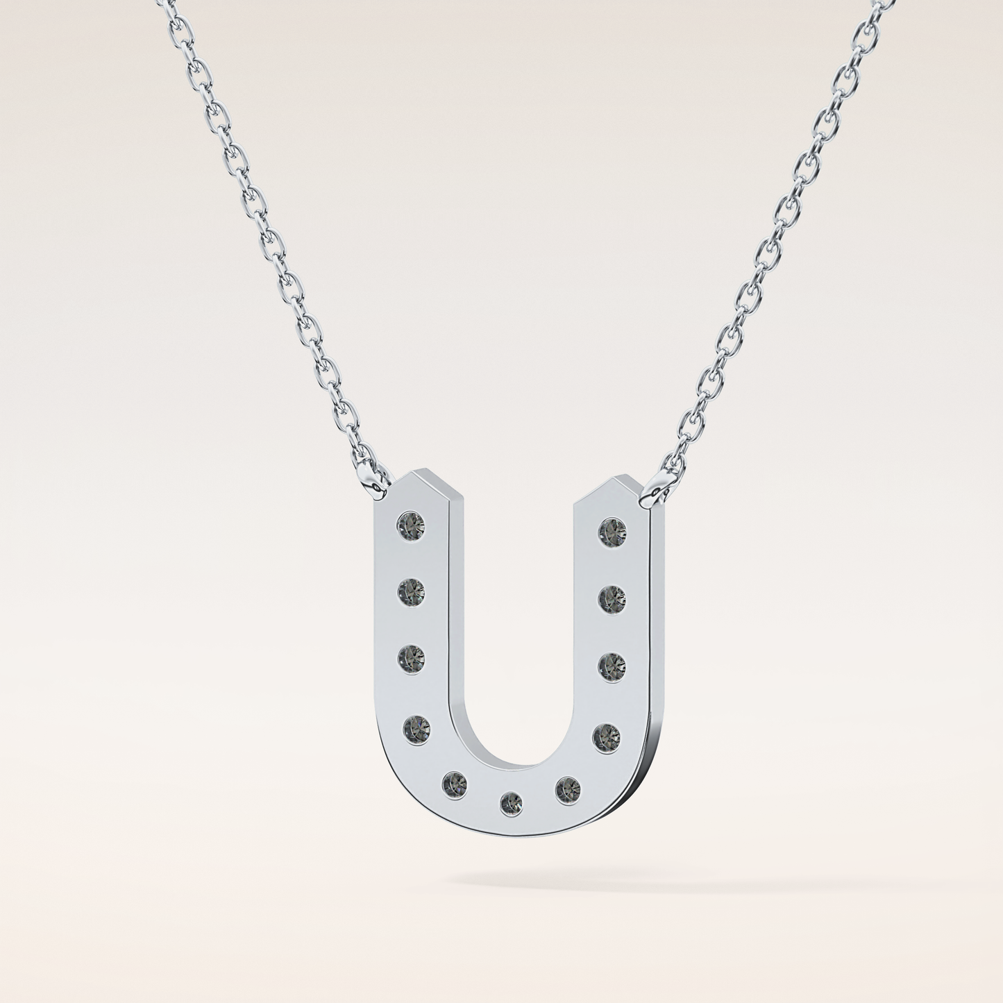 0.26 TCW Round Cut Moissanite U Initial Pendant Necklace