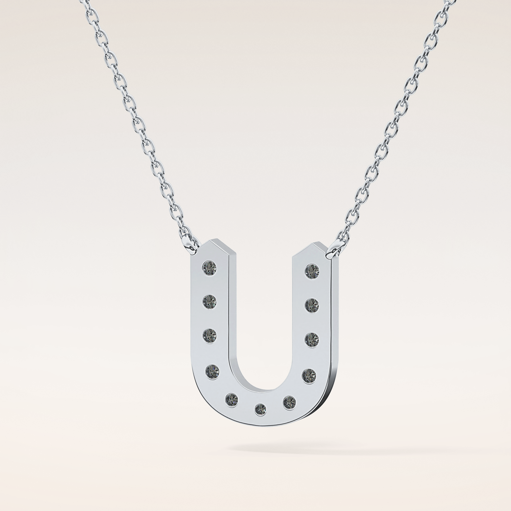 0.26 TCW Round Cut Moissanite U Initial Pendant Necklace