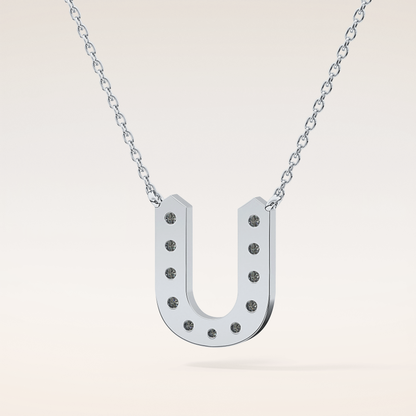 0.26 TCW Round Cut Moissanite U Initial Pendant Necklace