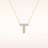 0.17 TCW Round Cut Moissanite T Initial Pendant Necklace