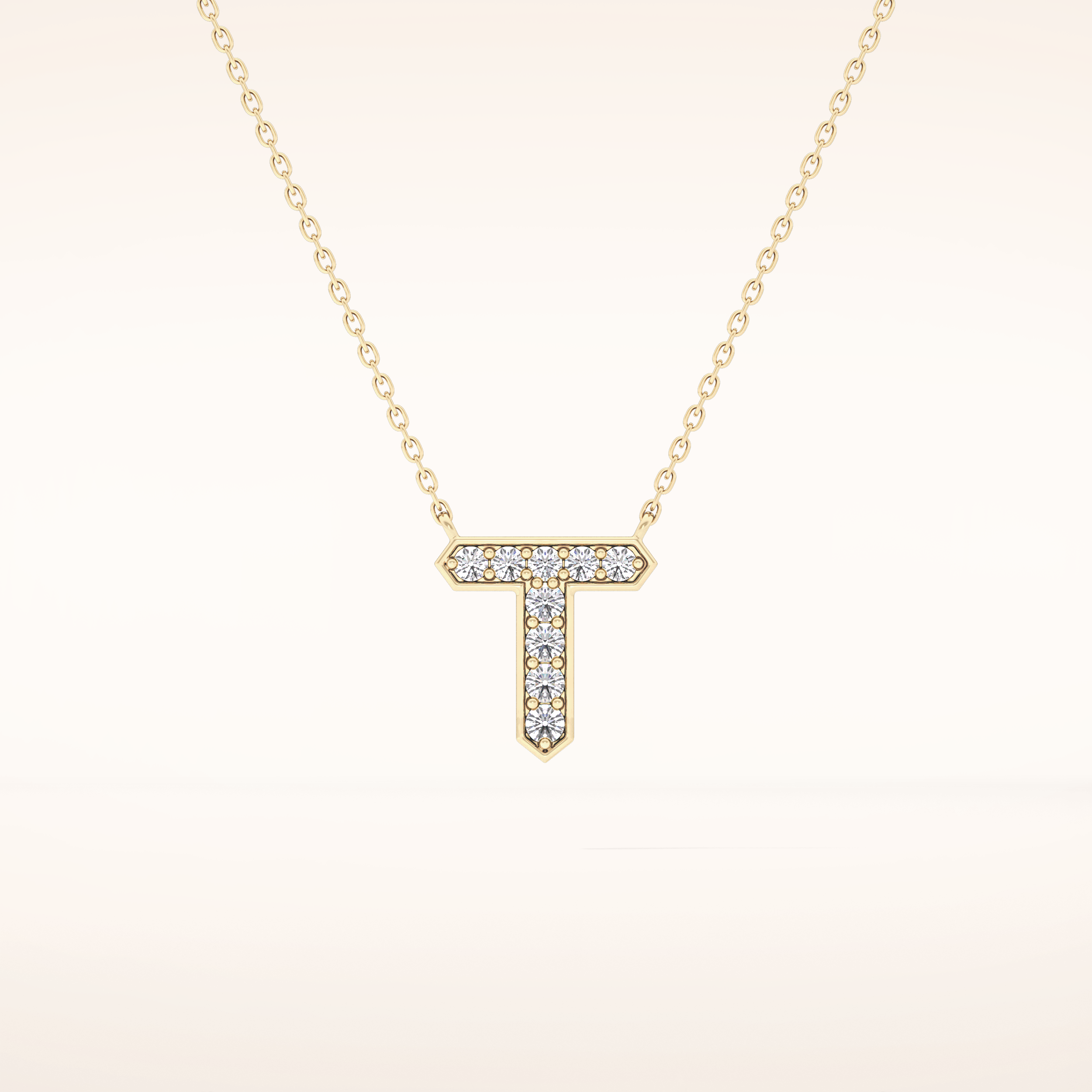 0.17 TCW Round Cut Moissanite T Initial Pendant Necklace