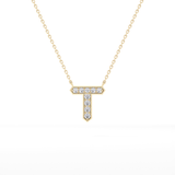 0.17 TCW Round Lab Grown Diamond T Initial Pendant Necklace