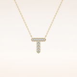 0.17 TCW Round Cut Moissanite T Initial Pendant Necklace