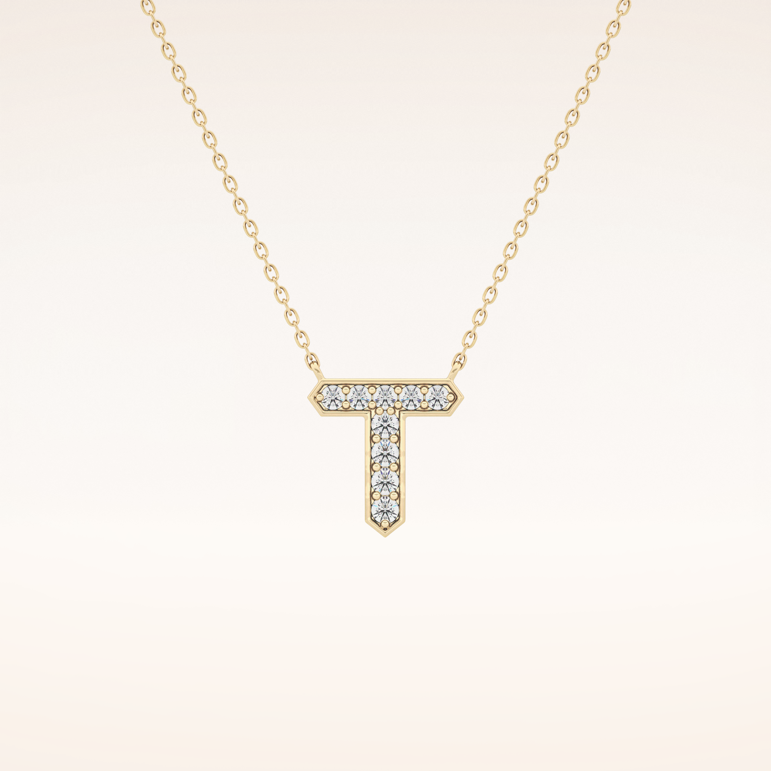 0.17 TCW Round Cut Moissanite T Initial Pendant Necklace
