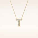 0.17 TCW Round Cut Moissanite T Initial Pendant Necklace
