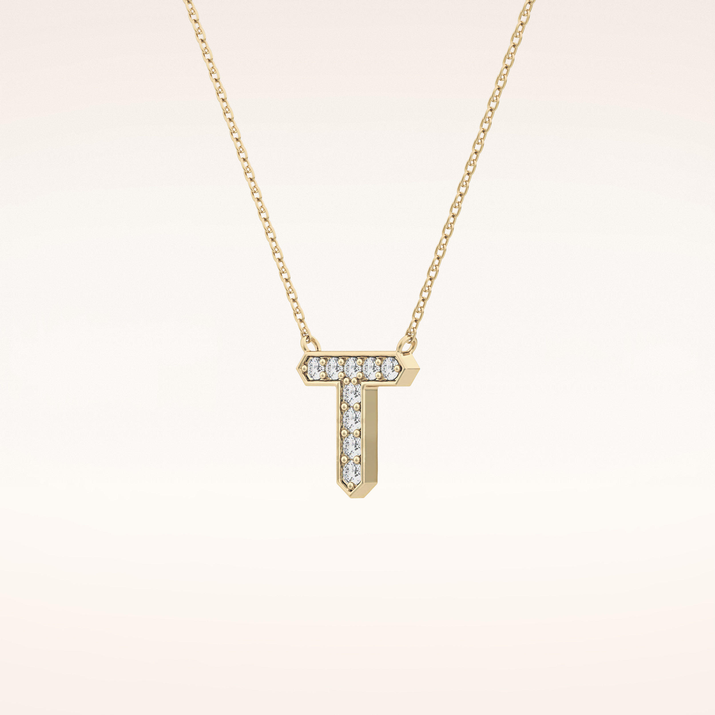 0.17 TCW Round Cut Moissanite T Initial Pendant Necklace
