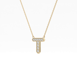 0.17 TCW Round Lab Grown Diamond T Initial Pendant Necklace