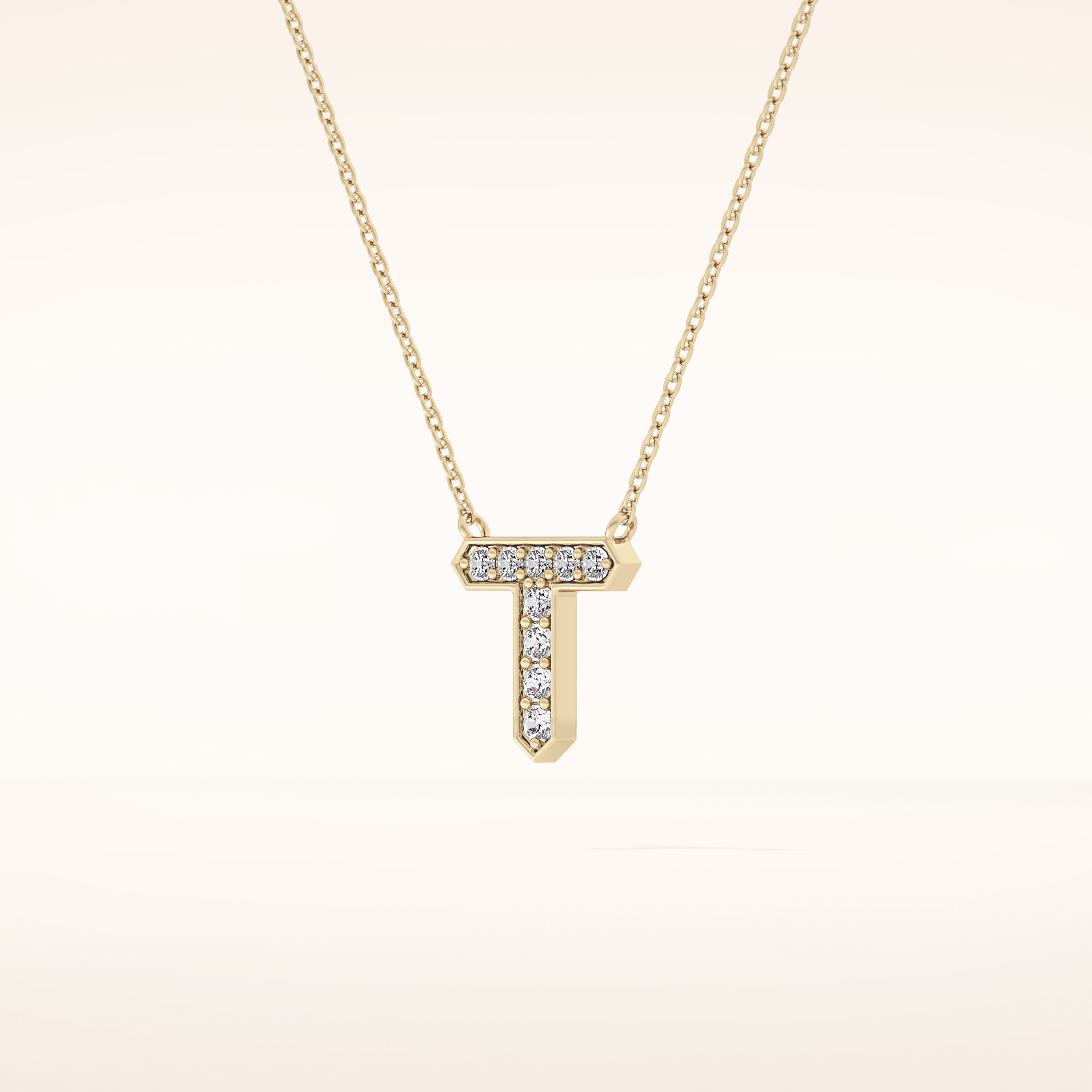0.17 TCW Round Cut Moissanite T Initial Pendant Necklace