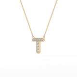 0.17 TCW Round Lab Grown Diamond T Initial Pendant Necklace