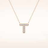 0.17 TCW Round Cut Moissanite T Initial Pendant Necklace