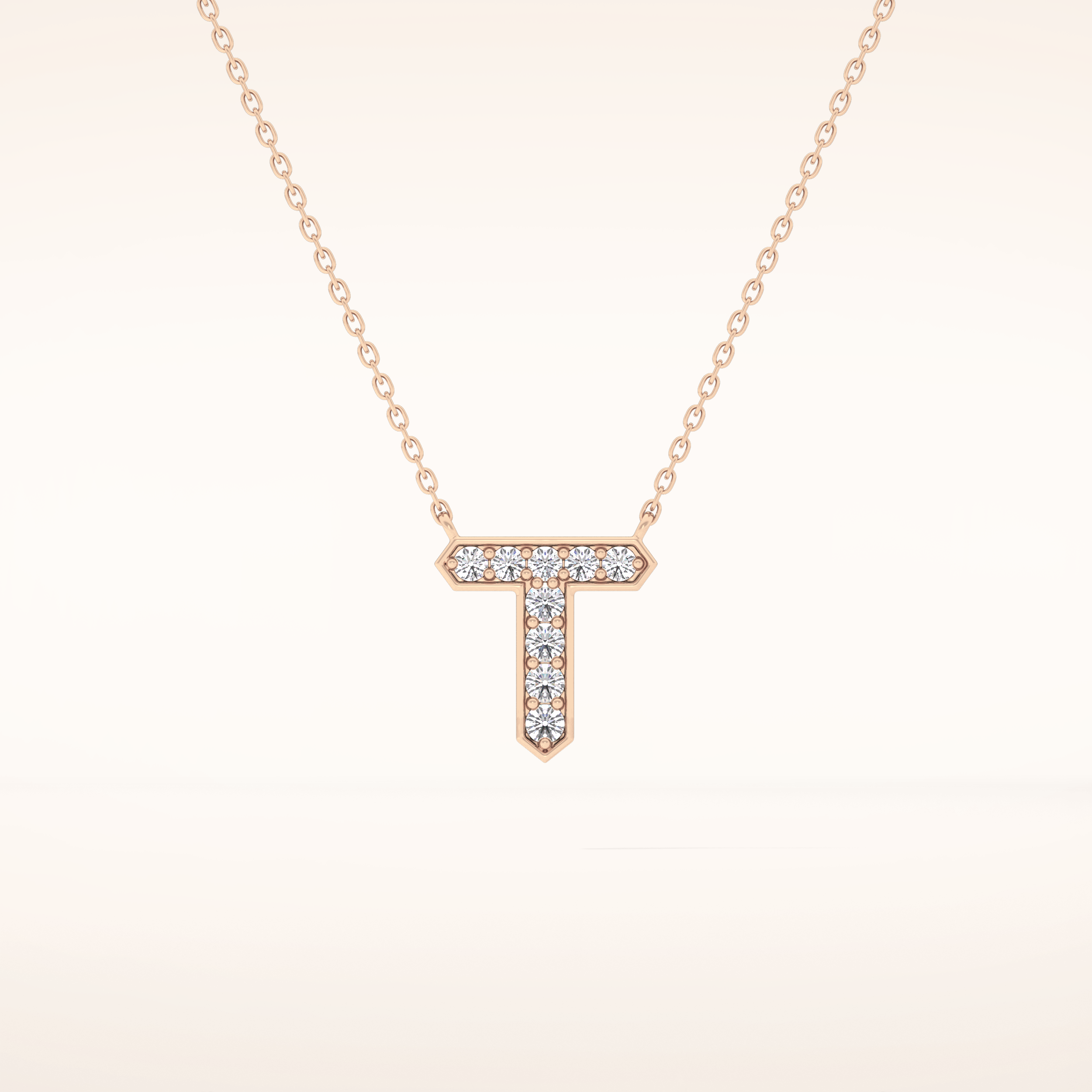0.17 TCW Round Cut Moissanite T Initial Pendant Necklace