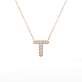 0.17 TCW Round Lab Grown Diamond T Initial Pendant Necklace