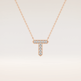 0.17 TCW Round Cut Moissanite T Initial Pendant Necklace