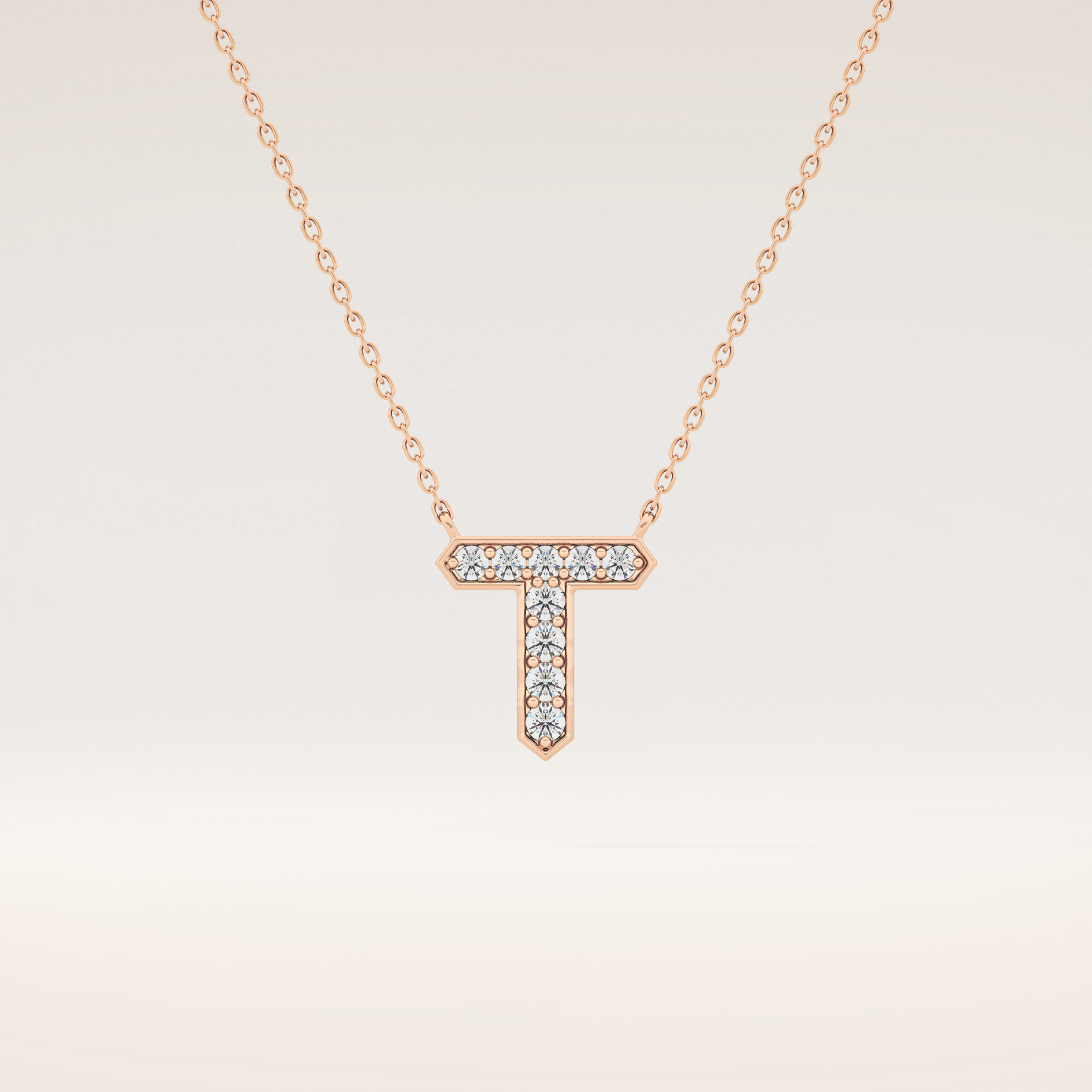 0.17 TCW Round Cut Moissanite T Initial Pendant Necklace