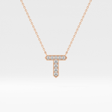 0.17 TCW Round Lab Grown Diamond T Initial Pendant Necklace