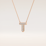 0.17 TCW Round Cut Moissanite T Initial Pendant Necklace