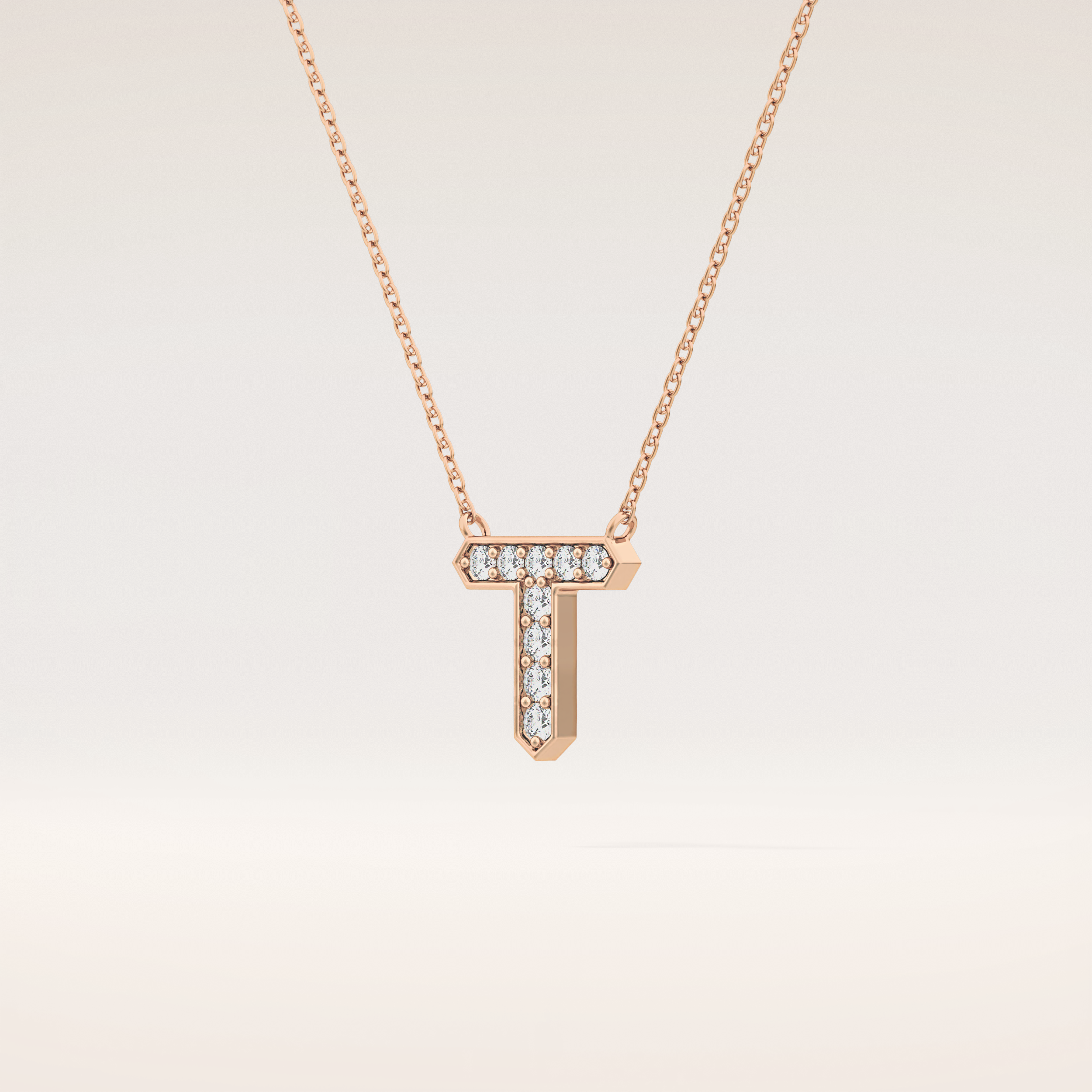 0.17 TCW Round Cut Moissanite T Initial Pendant Necklace