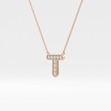 0.17 TCW Round Lab Grown Diamond T Initial Pendant Necklace