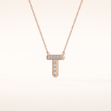0.17 TCW Round Cut Moissanite T Initial Pendant Necklace