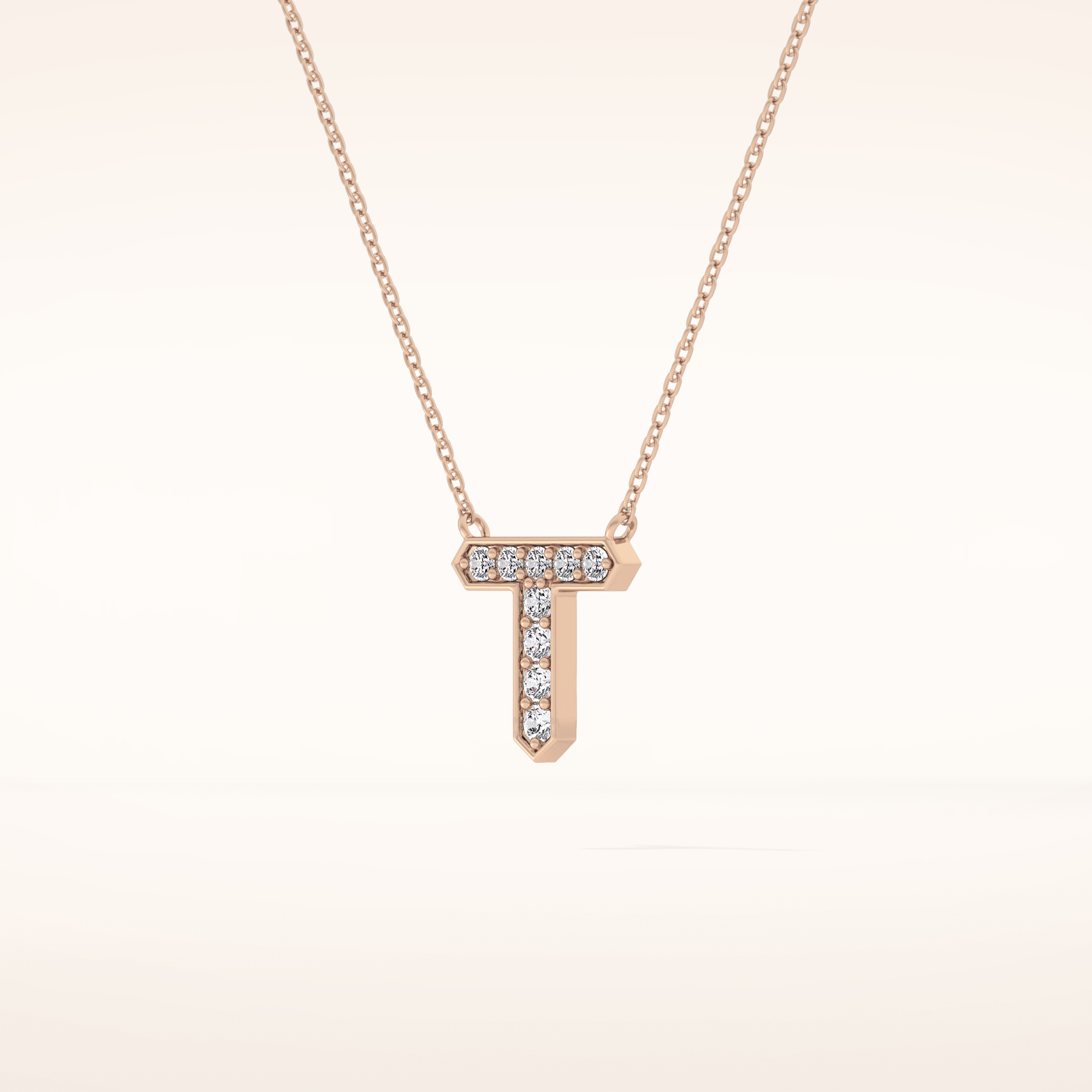0.17 TCW Round Cut Moissanite T Initial Pendant Necklace