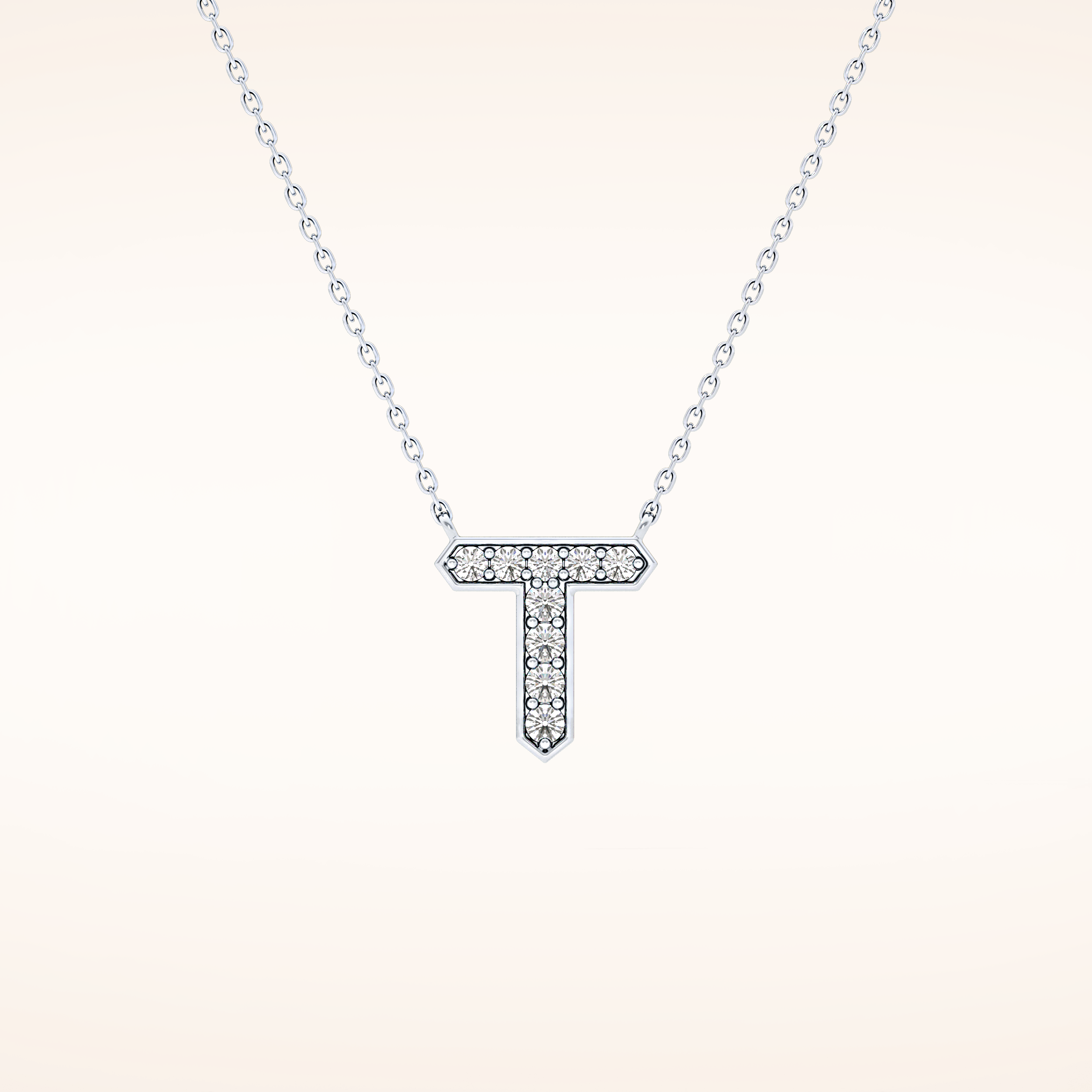 0.17 TCW Round Cut Moissanite T Initial Pendant Necklace