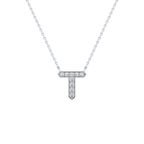 0.17 TCW Round Lab Grown Diamond T Initial Pendant Necklace