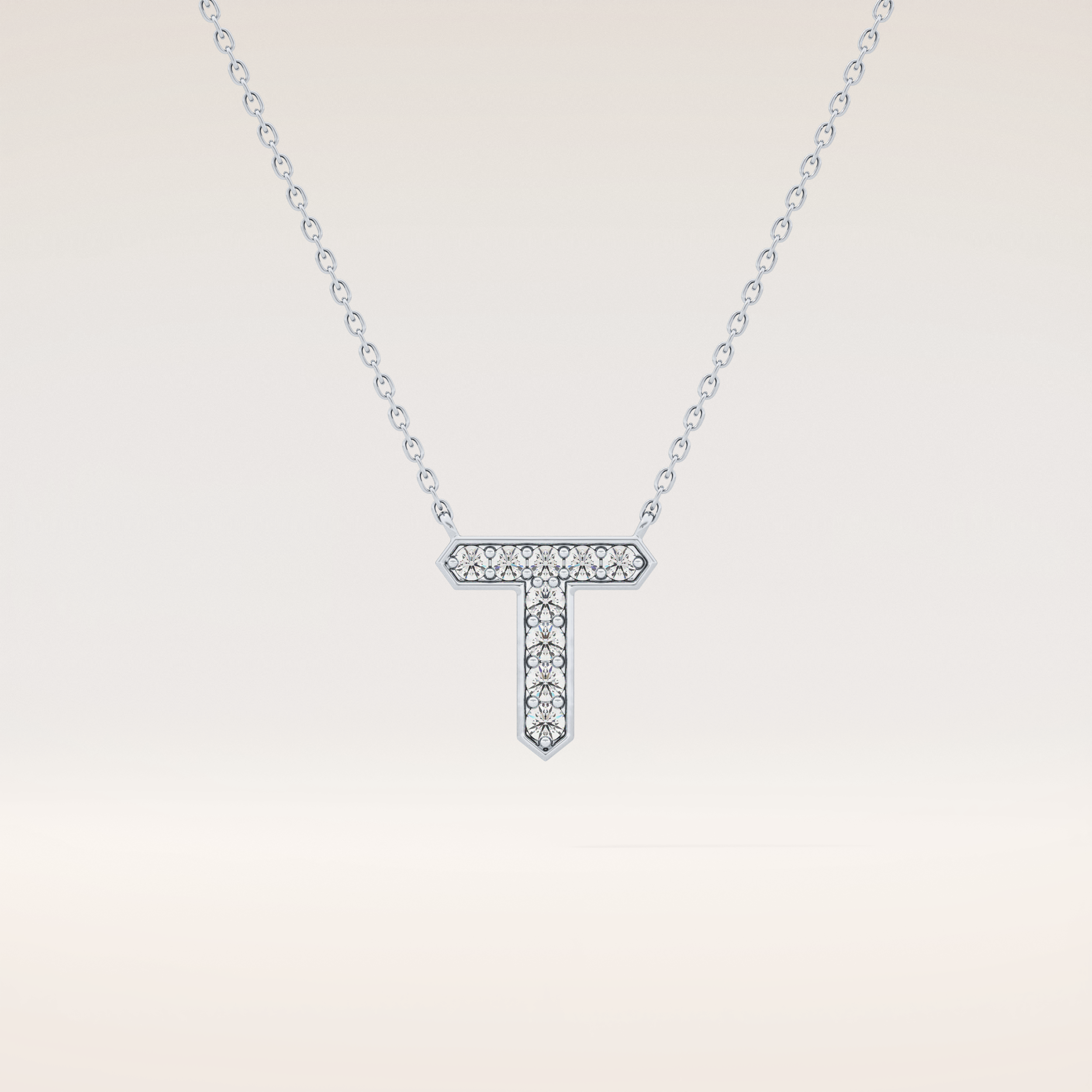 0.17 TCW Round Cut Moissanite T Initial Pendant Necklace