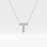 0.17 TCW Round Lab Grown Diamond T Initial Pendant Necklace