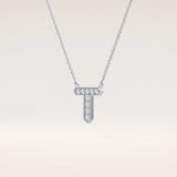 0.17 TCW Round Cut Moissanite T Initial Pendant Necklace