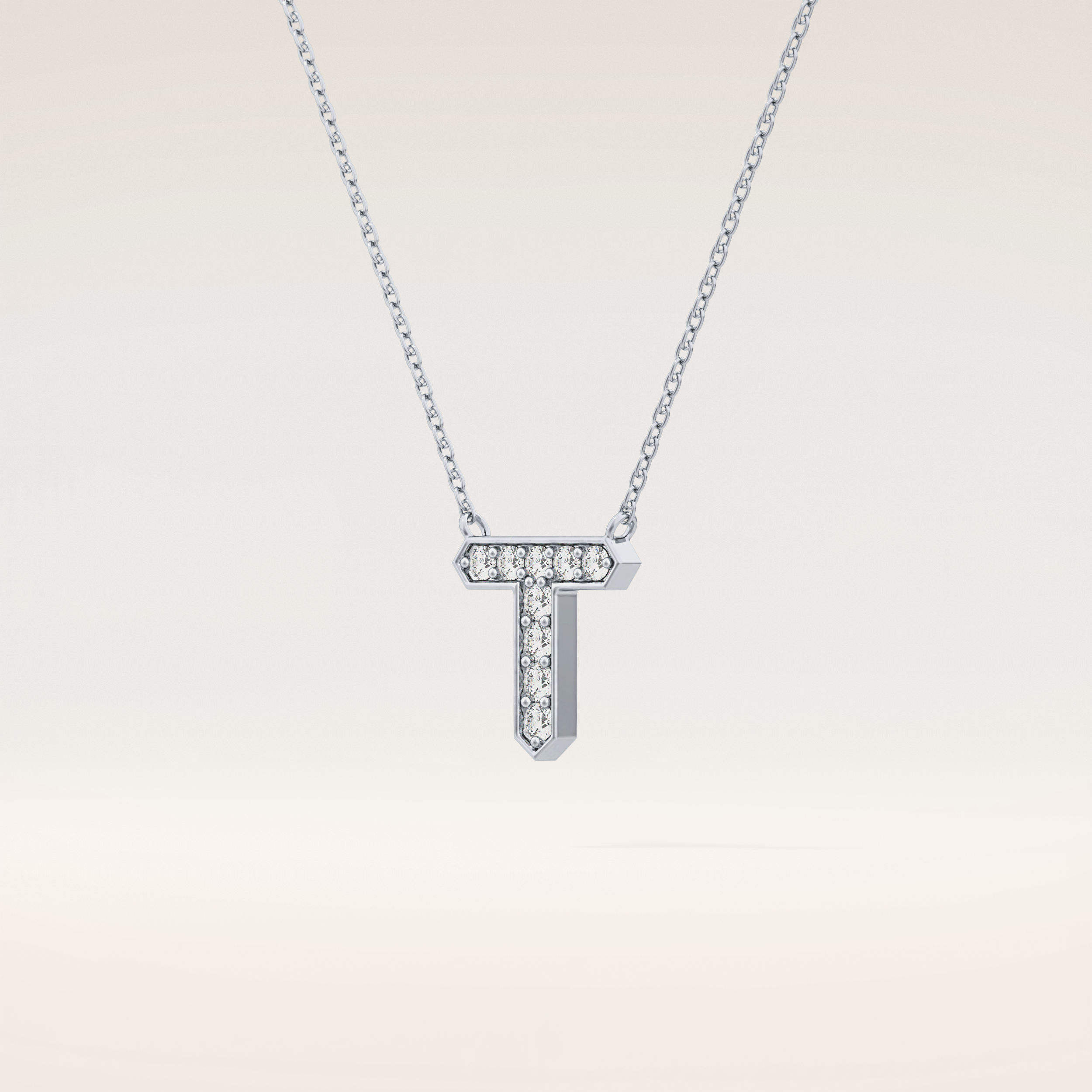 0.17 TCW Round Cut Moissanite T Initial Pendant Necklace