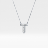 0.17 TCW Round Lab Grown Diamond T Initial Pendant Necklace