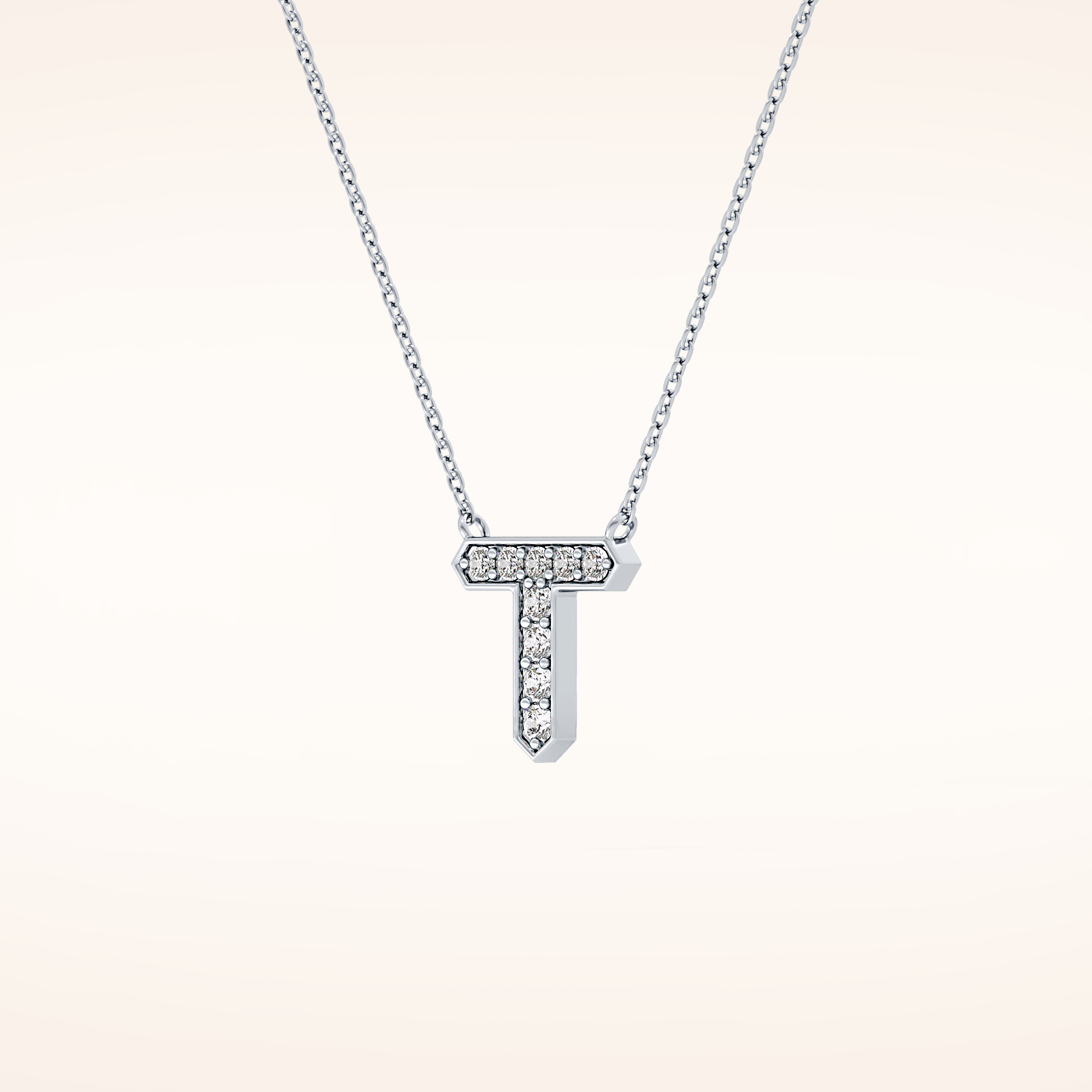 0.17 TCW Round Cut Moissanite T Initial Pendant Necklace