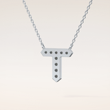 0.17 TCW Round Cut Moissanite T Initial Pendant Necklace
