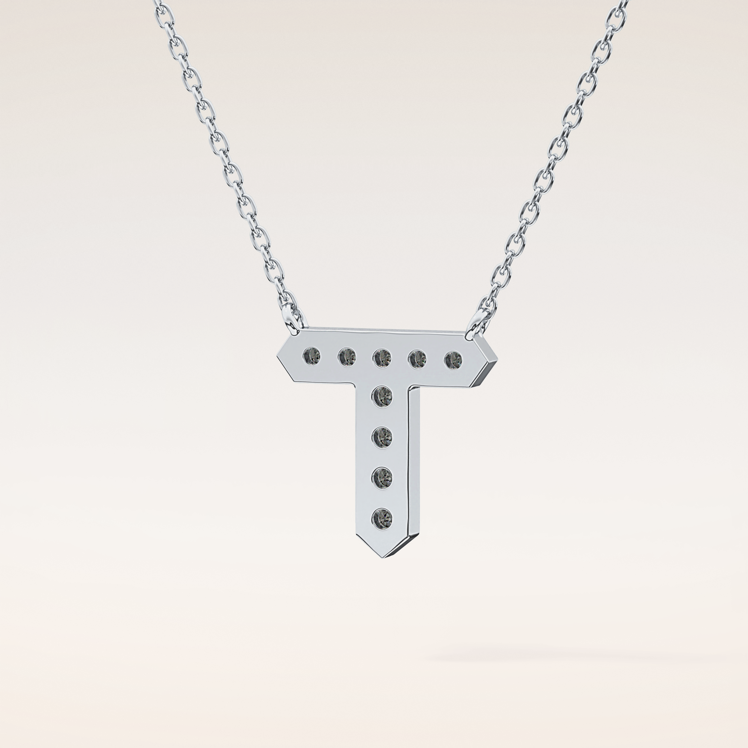 0.17 TCW Round Cut Moissanite T Initial Pendant Necklace
