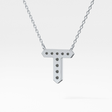 0.17 TCW Round Lab Grown Diamond T Initial Pendant Necklace