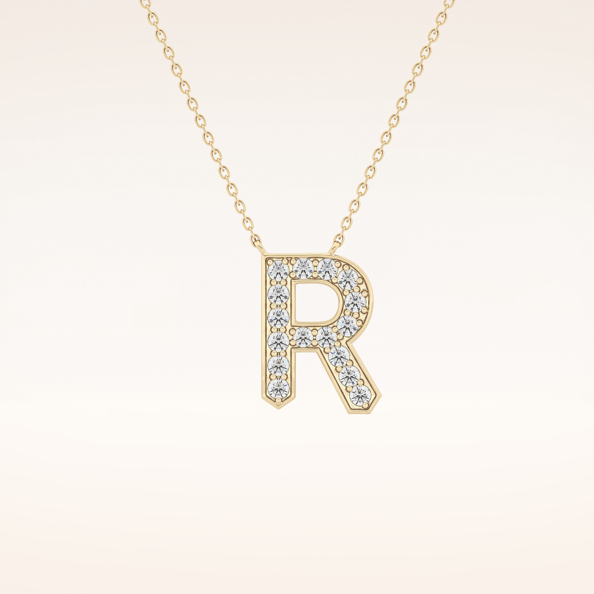 0.348 TCW Round Cut Moissanite R Initial Shaped Necklace