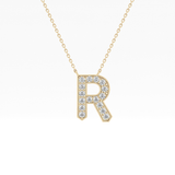 0.348 TCW Round Lab Grown Diamond R Initial Pendant Necklace