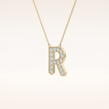 0.348 TCW Round Cut Moissanite R Initial Shaped Necklace