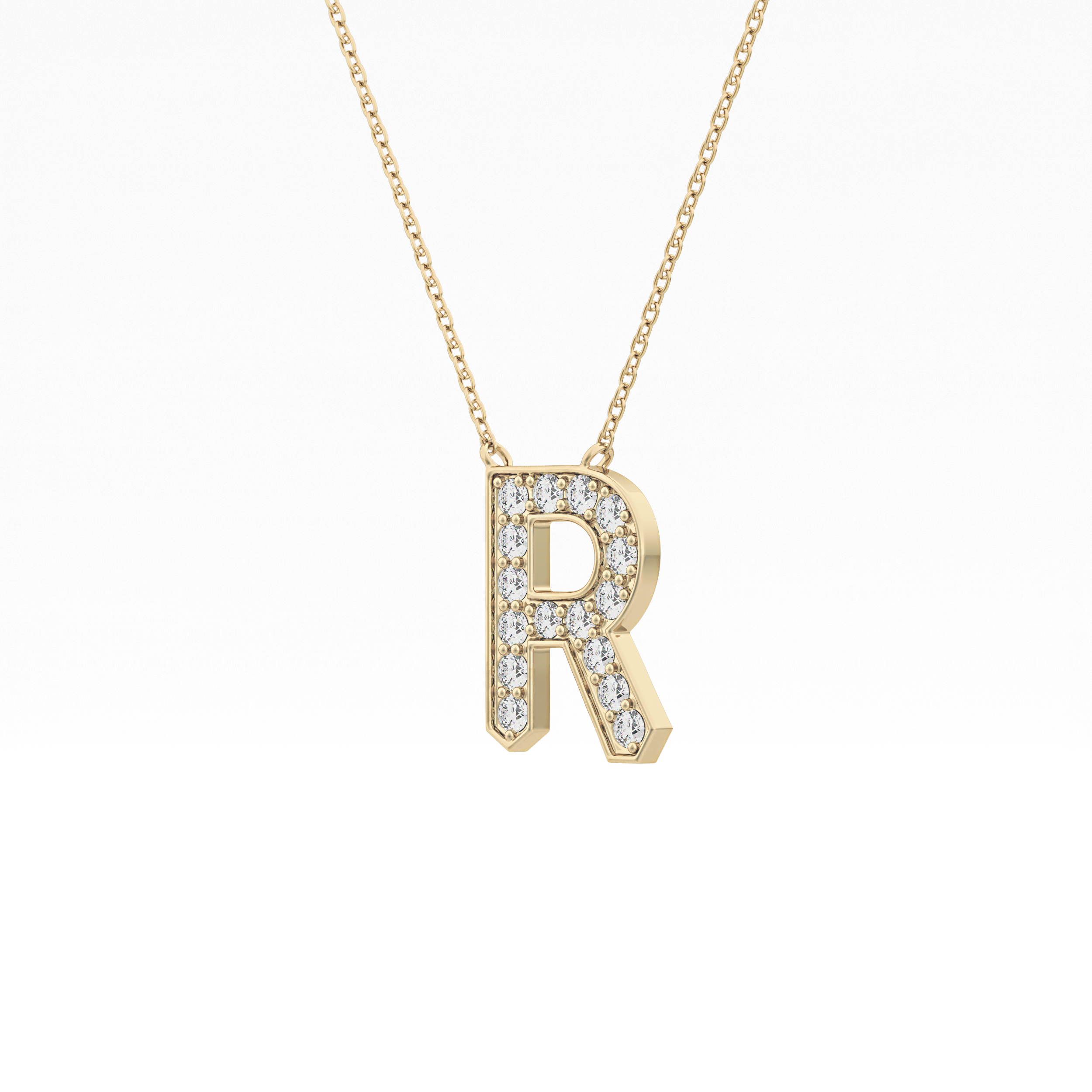 0.348 TCW Round Lab Grown Diamond R Initial Pendant Necklace