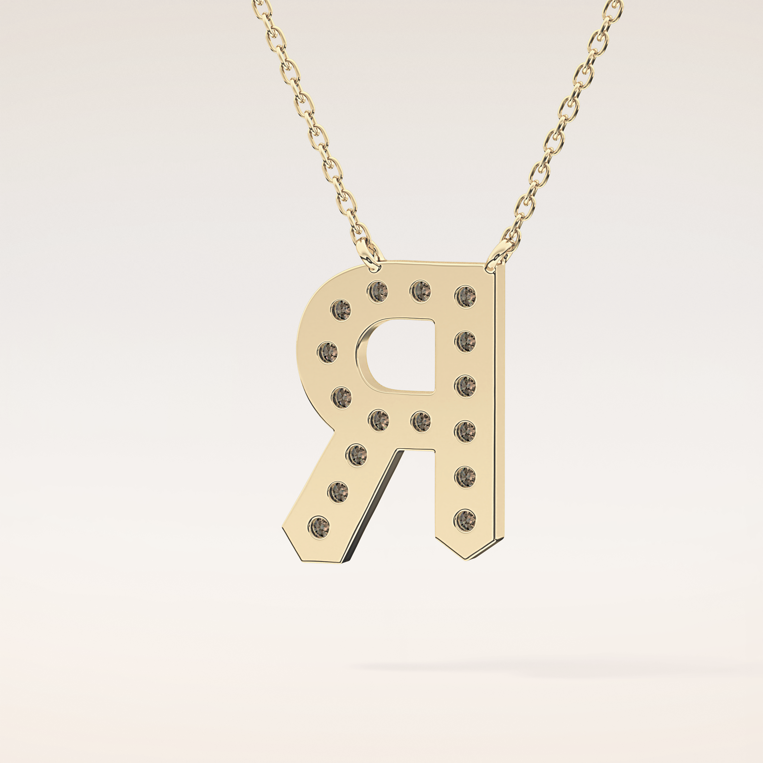 0.348 TCW Round Cut Moissanite R Initial Shaped Necklace