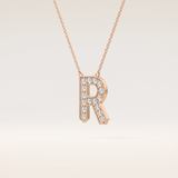 0.348 TCW Round Cut Moissanite R Initial Shaped Necklace