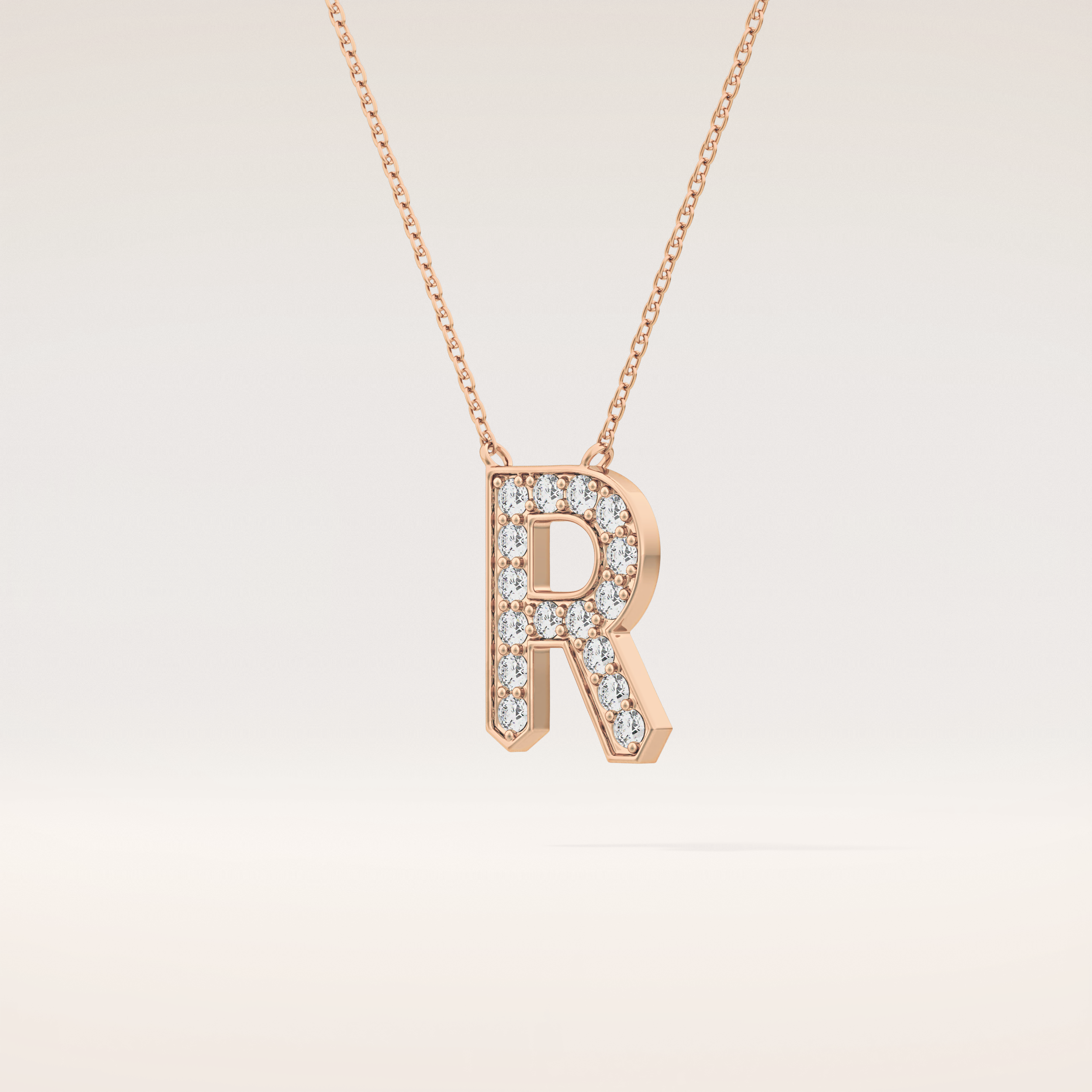 0.348 TCW Round Cut Moissanite R Initial Shaped Necklace